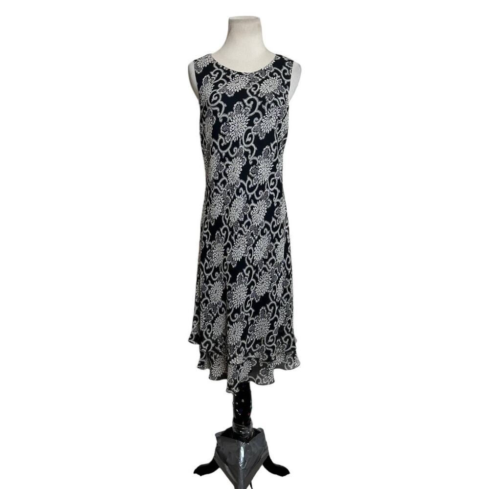 Shomi black silk floral lined sleeveless midi dress size 10